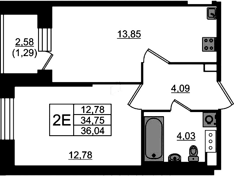 1-комнатная квартира 36.04 м², 18/23 эт., ЖК «Живи! В Рыбацком»